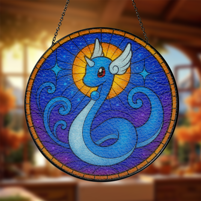 Enchanting Blue Dragon Stained Glass Suncatcher - Elevate Your Space With Whimsical Charm