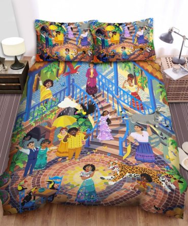 Vibrant Magical Family Adventure Bedding Set - Kids' Cartoon Theme - Soft, Cozy, And Colorful Duvet Cover With Pillowcases