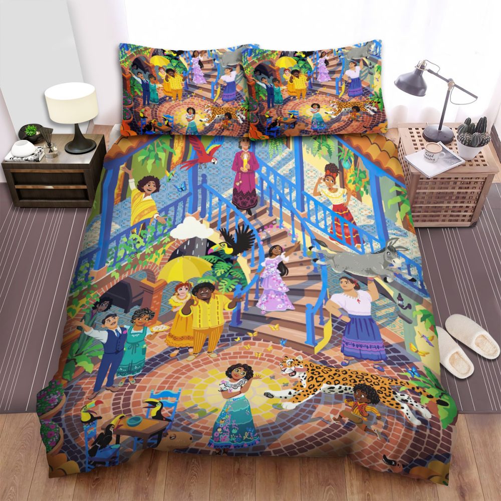 Vibrant Magical Family Adventure Bedding Set - Kids' Cartoon Theme - Soft, Cozy, And Colorful Duvet Cover With Pillowcases