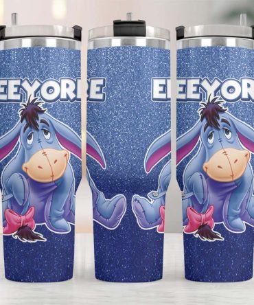 Disney Eeyore Stainless Steel Travel Mug - Cute Blue Glitter Design, 20Oz Tumbler With Handle