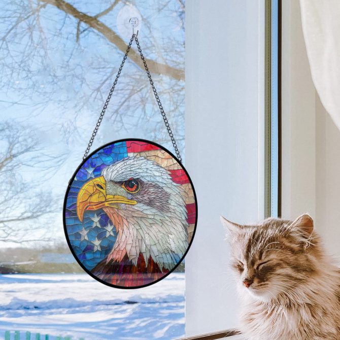 Patriotic Eagle Stained Glass Art Suncatcher - Usa Flag Design For Home Decor - Image 2