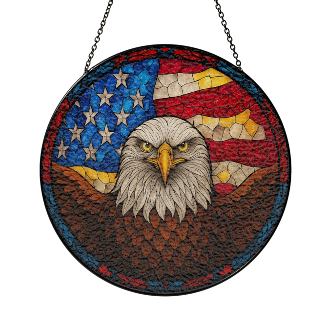 Patriotic Eagle Stained Glass Window Panel - American Flag Decor For Home & Garden - Image 3