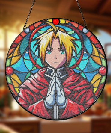 Vibrant Anime Stained Glass Window Art - Unique Hanging Decor For Fans