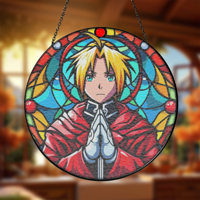 Vibrant Anime Stained Glass Window Art - Unique Hanging Decor For Fans