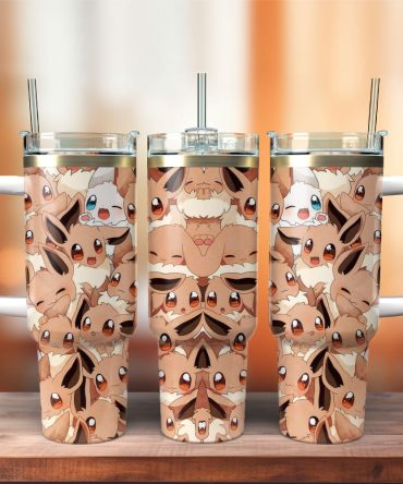 Adorable Eevee-Themed Insulated Tumbler With Handle & Straw – Perfect For Coffee, Tea & More
