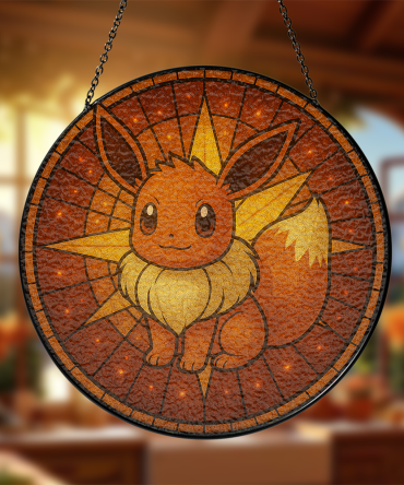 Charming Eevee Stained Glass Suncatcher - Perfect For Pokémon Fans & Home Decor