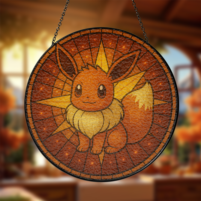 Charming Eevee Stained Glass Suncatcher - Perfect For Pokémon Fans & Home Decor