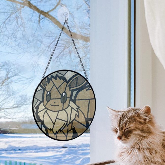 Charming Eevee Stained Glass Suncatcher – Handmade Window Décor For Pokémon Fans - Image 2