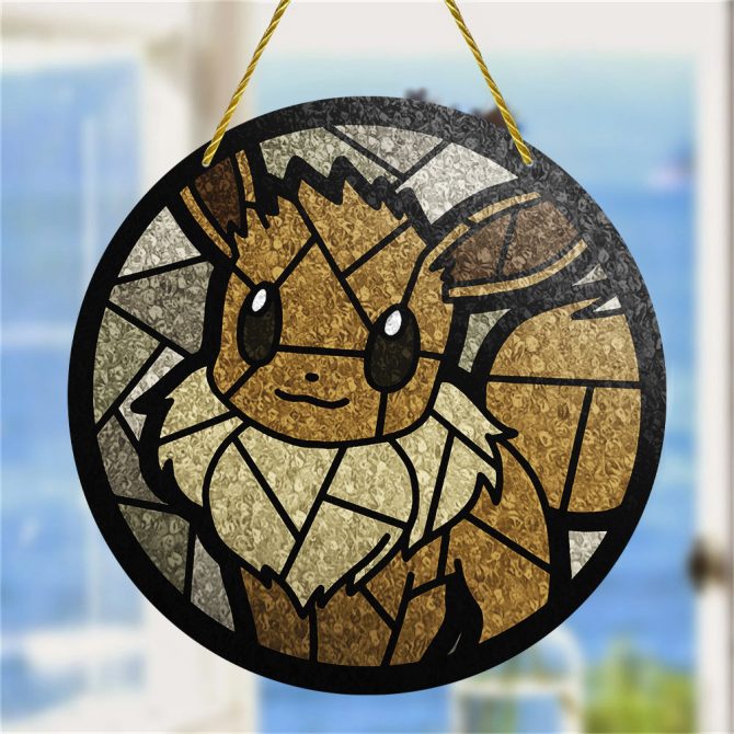 Charming Eevee Stained Glass Suncatcher – Handmade Window Décor For Pokémon Fans