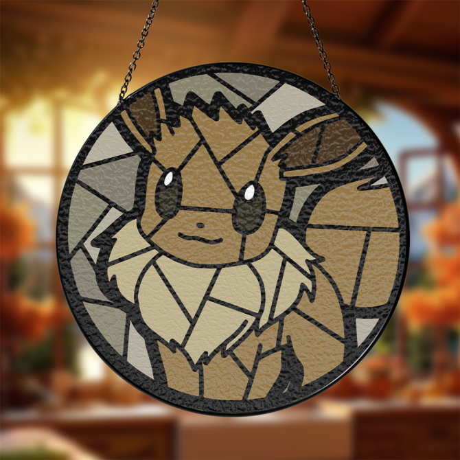 Charming Eevee Stained Glass Suncatcher – Handmade Window Décor For Pokémon Fans - Image 3