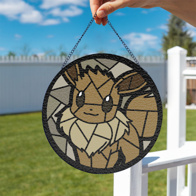 Charming Eevee Stained Glass Suncatcher – Handmade Window Décor For Pokémon Fans - Image 4