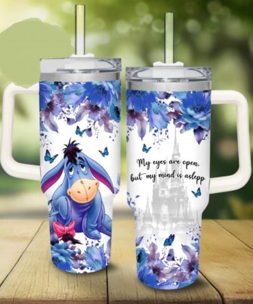 Charming Eeyore Floral Tumbler With Handle & Straw – Perfect Gift For Disney Fans