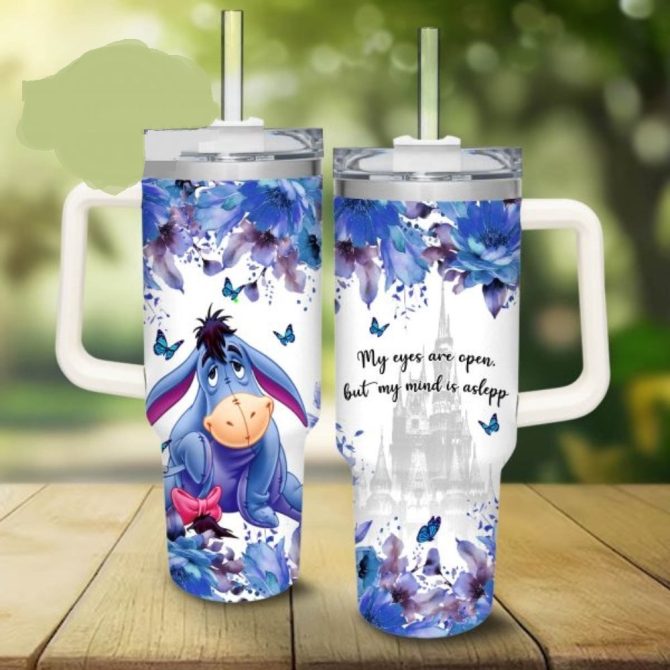 Charming Eeyore Floral Tumbler With Handle & Straw – Perfect Gift For Disney Fans