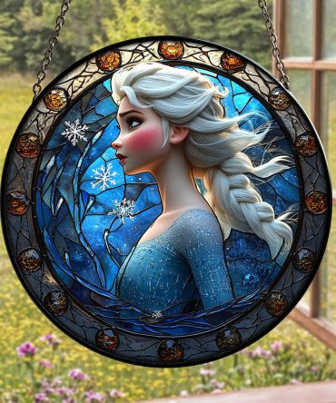 Enchanting Frozen-Inspired Stained Glass Sun Catcher - Magical Winter Decor