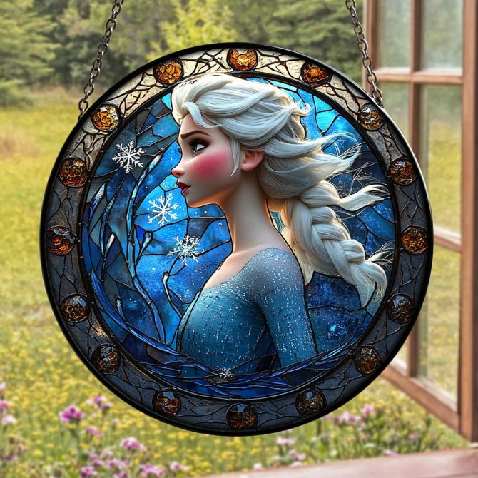Enchanting Frozen-Inspired Stained Glass Sun Catcher - Magical Winter Decor