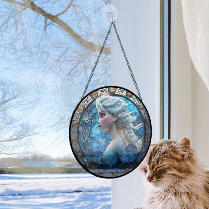 Enchanting Frozen-Inspired Stained Glass Sun Catcher - Magical Winter Decor - Image 2