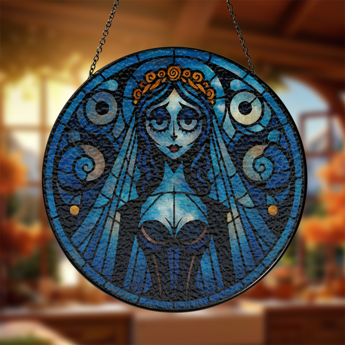 Enchanting Gothic Stained Glass Art - Blue Bride Hanging Decor For Home & Gifts