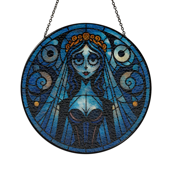 Enchanting Gothic Stained Glass Art - Blue Bride Hanging Decor For Home & Gifts - Image 3
