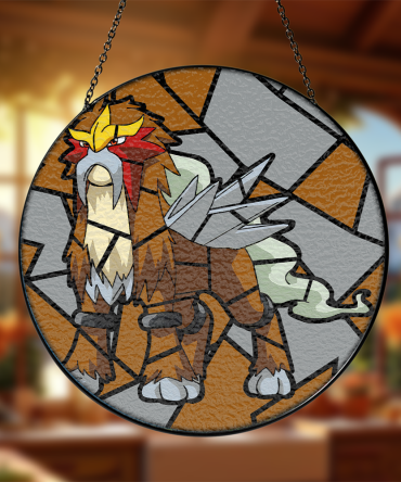 Pokemon  Stunning Stained Glass Round Suncatcher - Legendary Beast Design For Home Decor