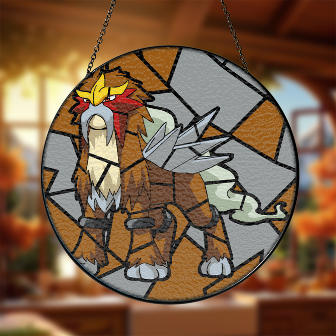 Pokemon  Stunning Stained Glass Round Suncatcher - Legendary Beast Design For Home Decor