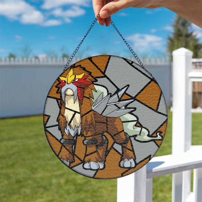 Pokemon  Stunning Stained Glass Round Suncatcher - Legendary Beast Design For Home Decor - Image 2