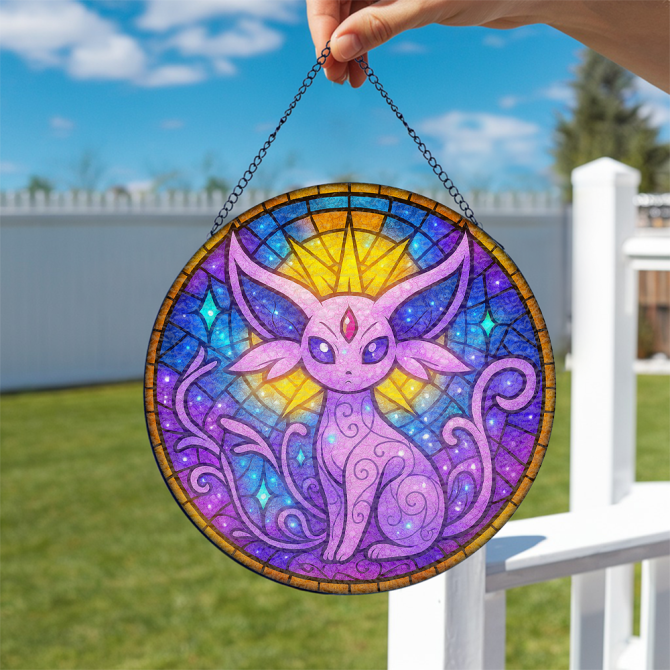 Enchanting Purple Cat Stained Glass Sun Catcher - Mystical Window Decor Art - Image 2