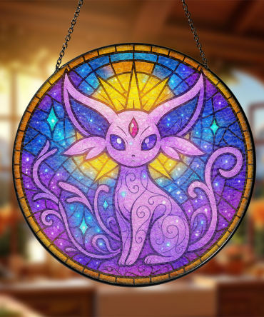 Enchanting Purple Cat Stained Glass Sun Catcher - Mystical Window Decor Art