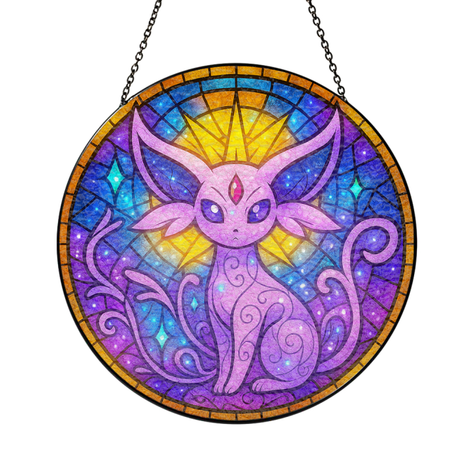 Enchanting Purple Cat Stained Glass Sun Catcher - Mystical Window Decor Art - Image 3