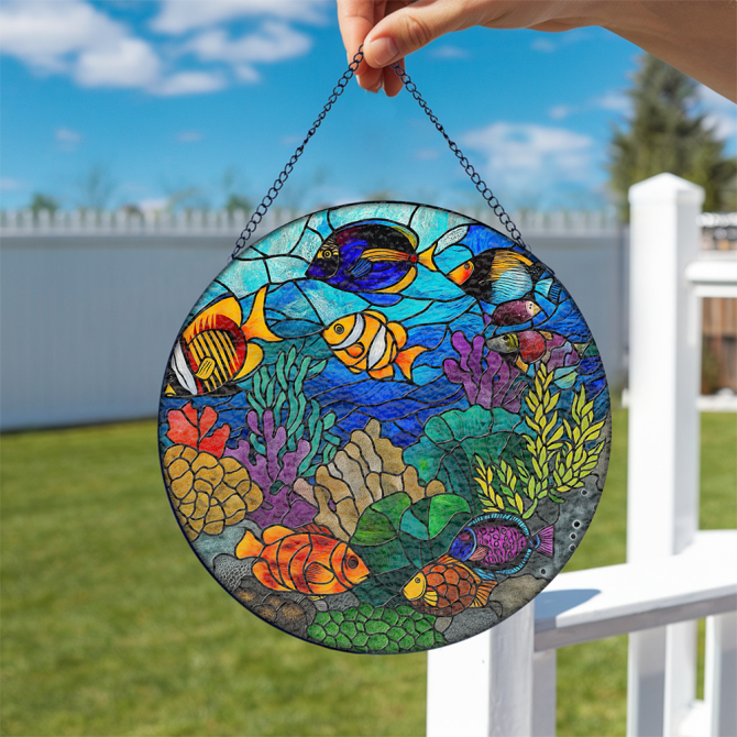 Vibrant Ocean Fish Stained Glass Window Hanging - Handcrafted Art Decor For Home & Garden - Image 2