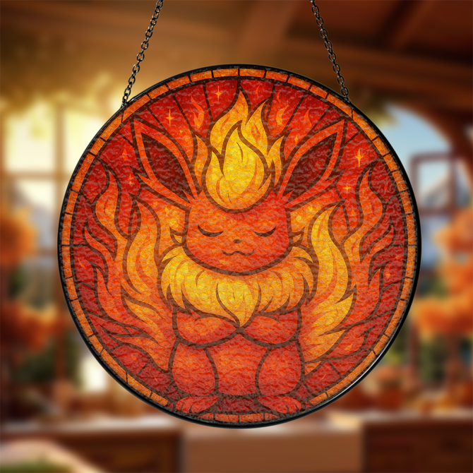 Flame-Inspired Stained Glass Art - Handmade Hanging Decor For Home & Office
