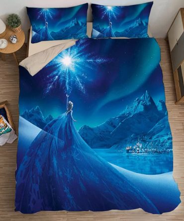 Enchanting Blue Princess Bedding Set - Magical Winter Design For Kids' Room