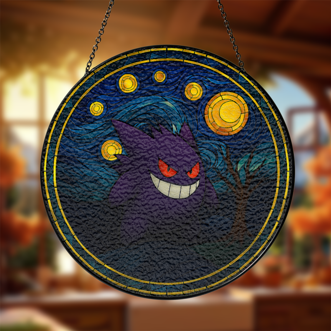 Spooky Night Stained Glass Suncatcher - Halloween Decor With Ghostly Charm