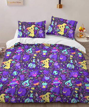 Vibrant Halloween-Themed Bedding Set - Ghost & Pumpkin Print Duvet Cover With Pillowcases