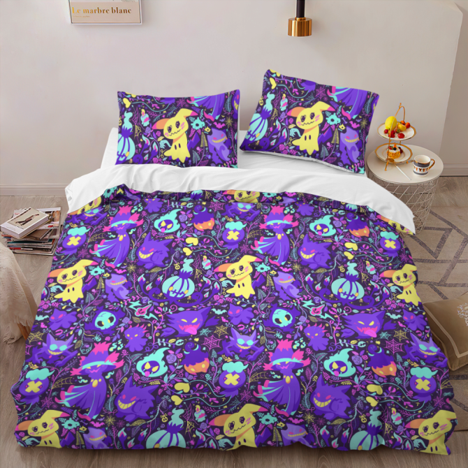 Vibrant Halloween-Themed Bedding Set - Ghost & Pumpkin Print Duvet Cover With Pillowcases