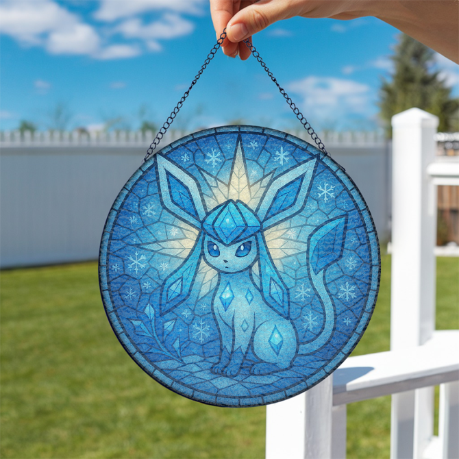 Glaceon Pokemon Stained Glass Window Hanging Panel Suncatcher Decor - Image 2