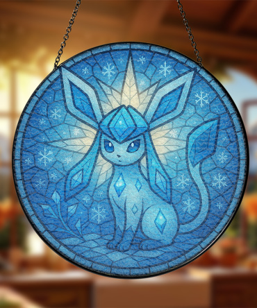 Glaceon Pokemon Stained Glass Window Hanging Panel Suncatcher Decor