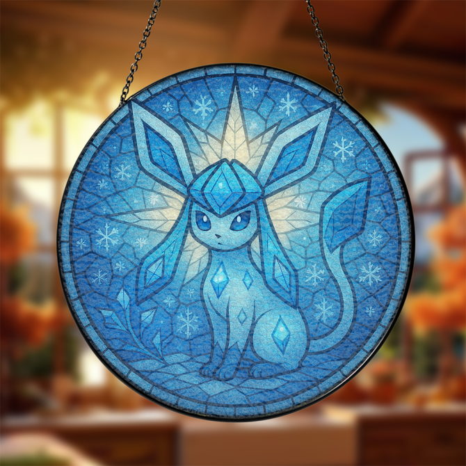 Glaceon Pokemon Stained Glass Window Hanging Panel Suncatcher Decor