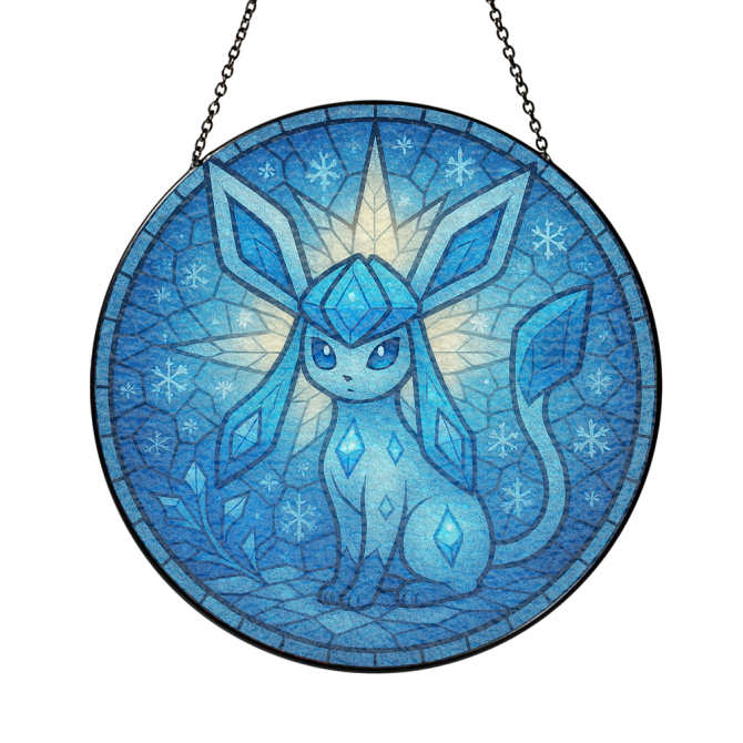 Glaceon Pokemon Stained Glass Window Hanging Panel Suncatcher Decor - Image 3