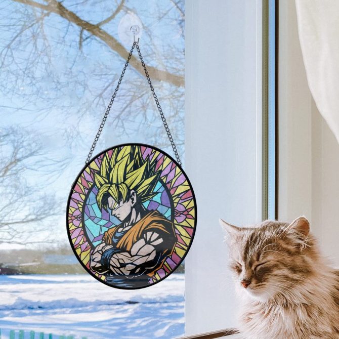 Anime Super Saiyan Stained Glass Sun Catcher - Vibrant Window Decor For Fans - Image 2