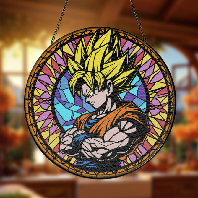 Anime Super Saiyan Stained Glass Sun Catcher - Vibrant Window Decor For Fans - Image 3