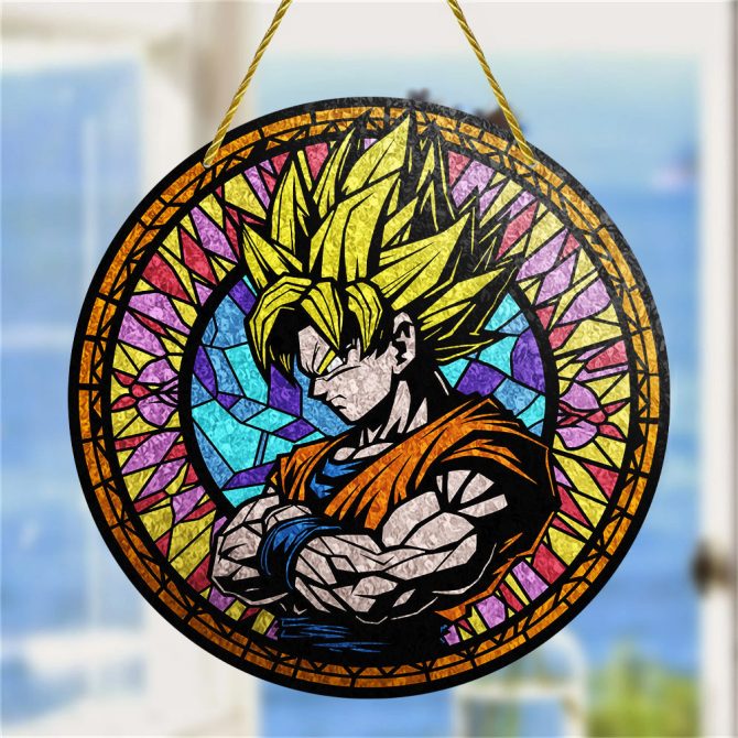 Anime Super Saiyan Stained Glass Sun Catcher - Vibrant Window Decor For Fans