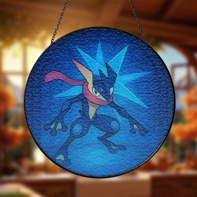 Handcrafted Greninja Stained Glass Sun Catcher – Unique Pokémon Decor For Home