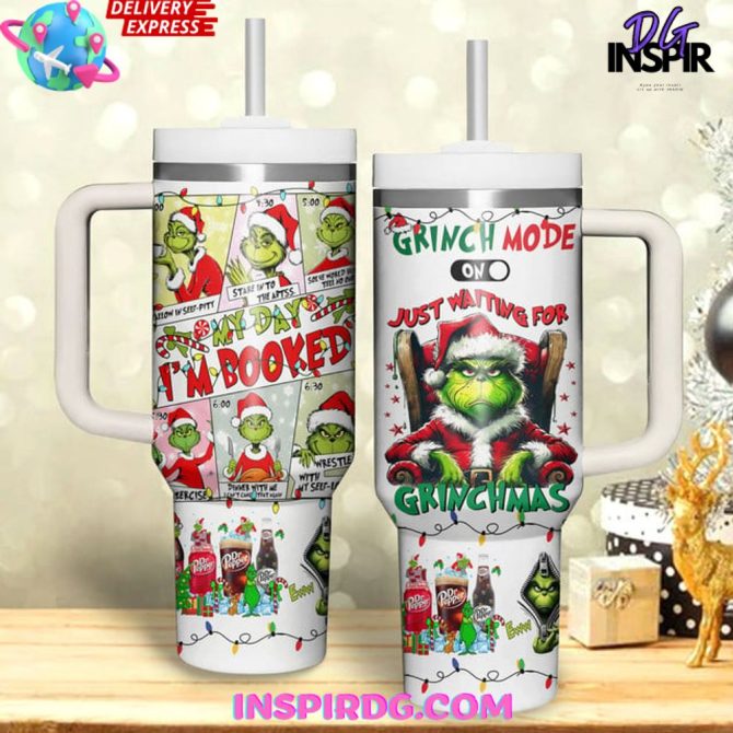Festive Grinch Tumbler Mug - Christmas Mode On! , Insulated 20Oz , Perfect Holiday Gift