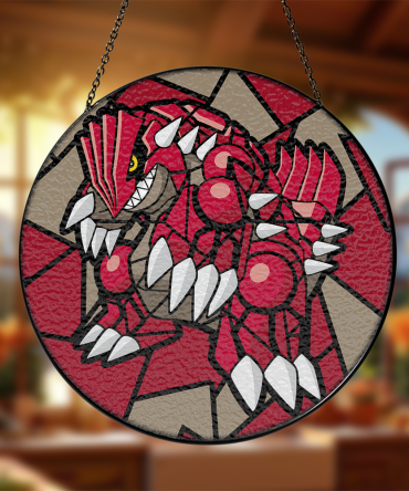 Vibrant Red Dinosaur Stained Glass Sun Catcher - Unique Home Decor Gift