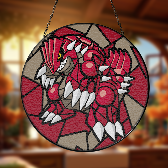 Vibrant Red Dinosaur Stained Glass Sun Catcher - Unique Home Decor Gift
