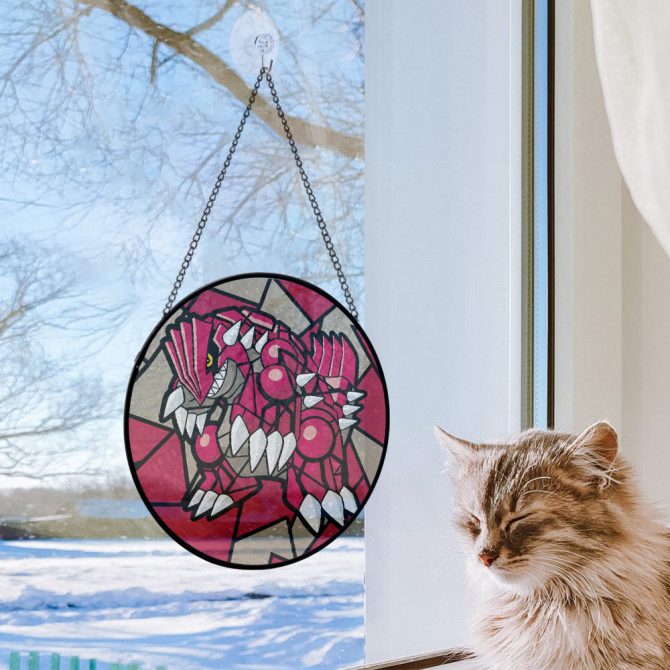Vibrant Red Dinosaur Stained Glass Sun Catcher - Unique Home Decor Gift - Image 5