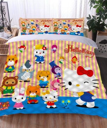 Cozy Hello Kitty Bedding Set - Colorful Cartoon Design For Kids' Room Decor