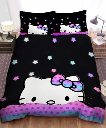 Cozy Cartoon Cat Starry Night Bedding Set - Cute Black & Purple Twin/Queen Size