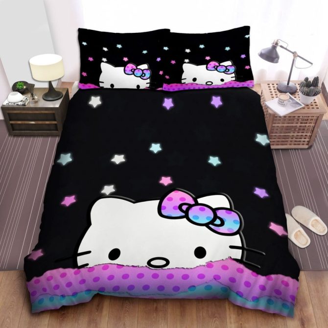 Cozy Cartoon Cat Starry Night Bedding Set - Cute Black & Purple Twin/Queen Size
