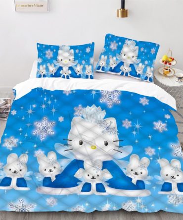 Cozy Winter Kitty & Friends Bedding Set - Cute Cartoon Snowflake Design For Kids